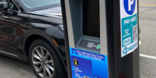 A closeup of the parking station touch screen.