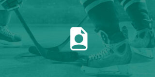 A person icon over a photo of a pair of ice skates with a green tint over