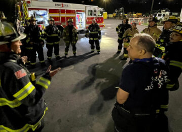 Mt. Lebanon Fire Department firefighters briefing during training