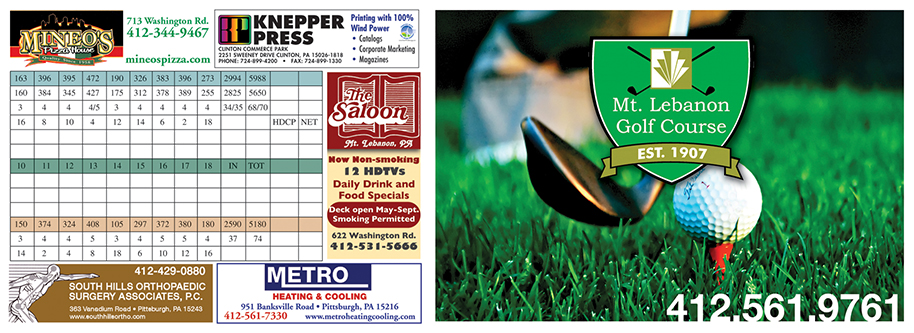 Golf course score card with advertising